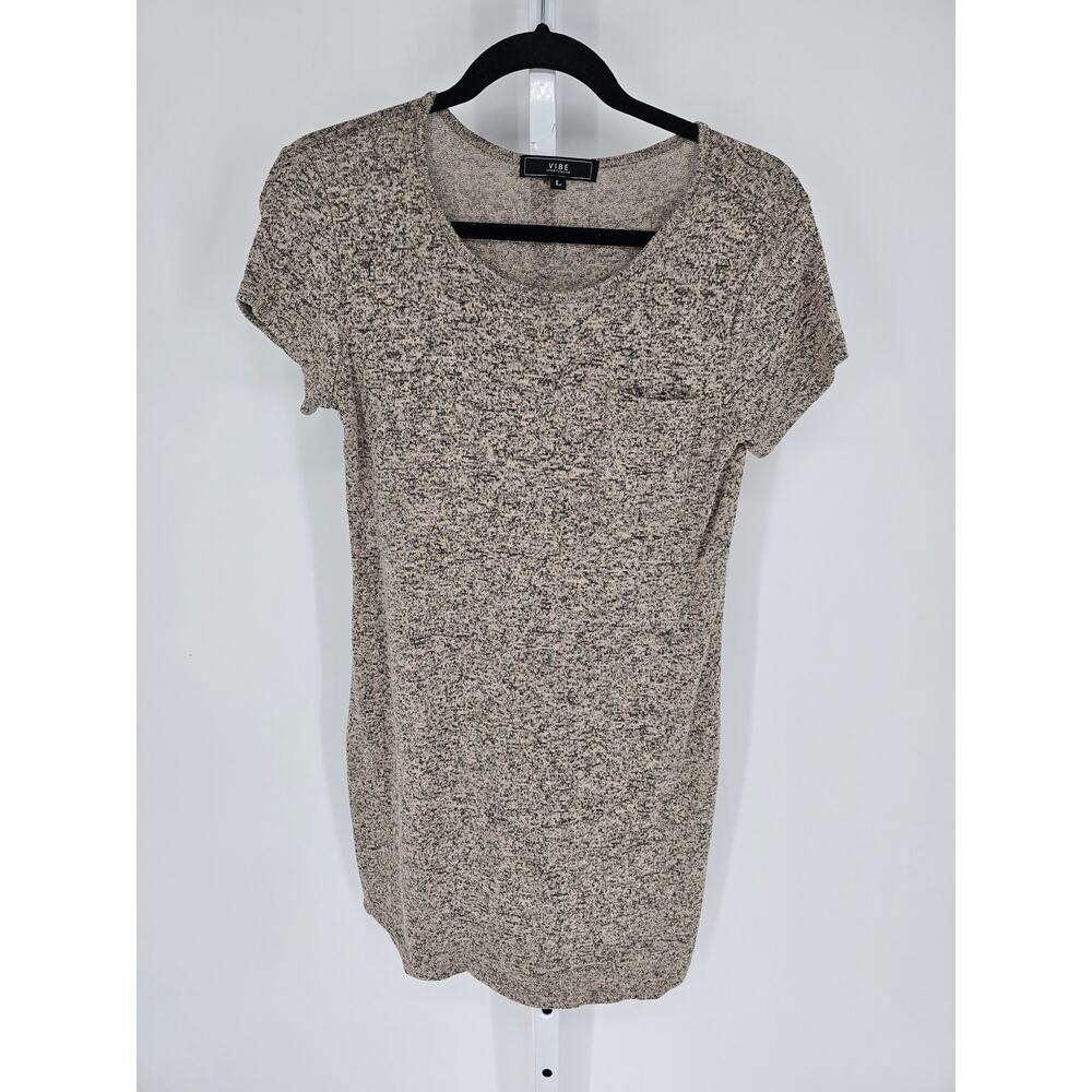 Vibe Sportswear Women's Taupe Round Neck Pocket Round Hem Shirt Dress Size L